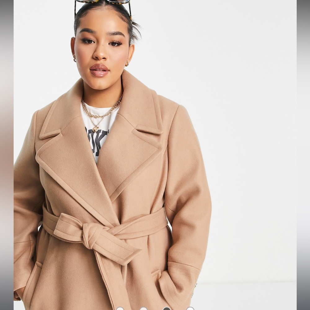 Wrap Tie Coat in Camel, Size 18